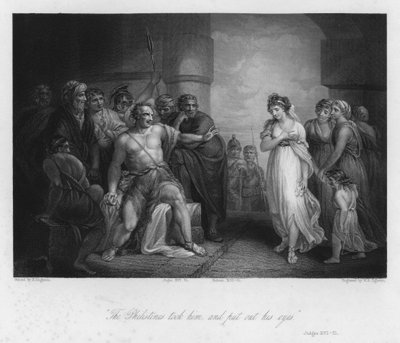 Samson ve Delilah, Yargıçlar XVI, 21 (gravür) by Henry (after) Singleton