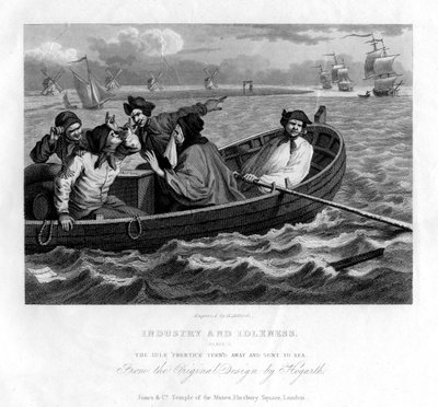 Aylak çırak döndü ve denize gönderildi, Sanayi ve Aylaklık, 1833 levhası. by Henry Adlard