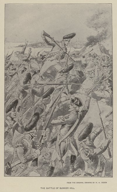 Bunker Hill Savaşı (lito) by Henry Alexander (after) Ogden