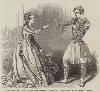 Haymarket Tiyatrosu'nda On İkinci Gece'de Viola rolünde Miss Cushman ve Olivia rolünde Miss Susan Cushman by Henry Anelay