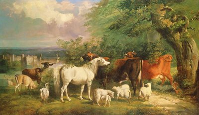 Koyun, Sığır, Geyik ve Midilli ile Haddon Salonu by Henry Barraud