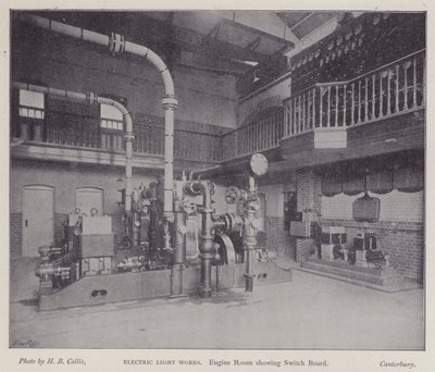 Elektrik panosunu gösteren makine dairesi, Elektrik Işık İşleri, Canterbury, Kent (s/b fotoğraf) by Henry Beauchamp Collis