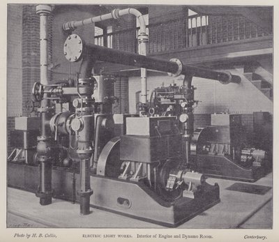 Motor ve dinamo odasının içi, Electric Light Works, Canterbury, Kent (s/b fotoğraf) by Henry Beauchamp Collis