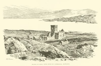 Iona Adası, Katedral kalıntıları ile İskoçya (gravür) by Henry Charles Brewer