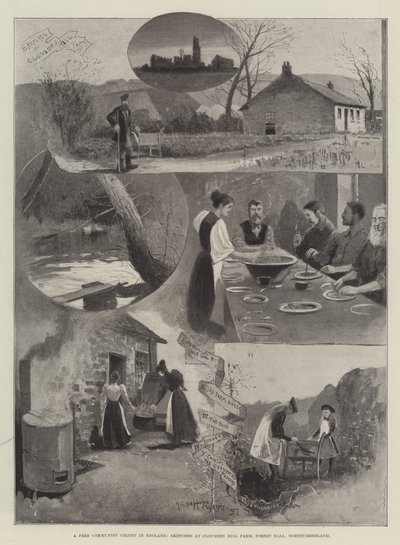 İngiltere'de Özgür Bir Komünist Koloni, Clousden Hill Çiftliği'nde Eskizler, Forest Hall, Northumberland by Henry Charles Seppings Wright
