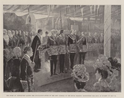 Connaught Dükü, 12 Mayıs'ta Bushey'de Kraliyet Masonik Erkek Çocukları Enstitüsü'nün Yeni Okullarının Temel Taşını Döşüyor by Henry Charles Seppings Wright