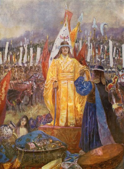 Büyük Mareşal Savaş Alanında İmparator ilan edildi (renkli litho) by Henry Charles Seppings Wright