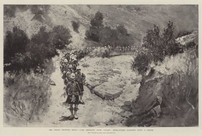 The Indian Frontier Rising, Camp Sheranni, Tochi Valley, Highlanders bir Defile'de yürüyor by Henry Charles Seppings Wright