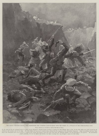 Kızılderili Sınırı Yükseliyor, Dorsetshire Adamları, Tseri-Kandao Geçidi'nde Nullah'ta Düşmanla El Ele Savaşıyor by Henry Charles Seppings Wright