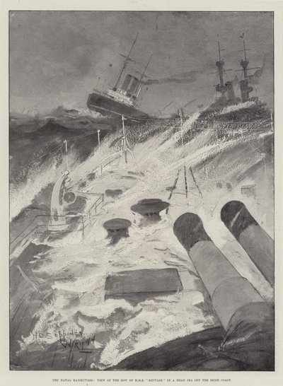 Deniz Manevraları, İrlanda Sahili Açıklarında Bir Baş Denizde HMS Repulse Pruvasının Görünümü by Henry Charles Seppings Wright
