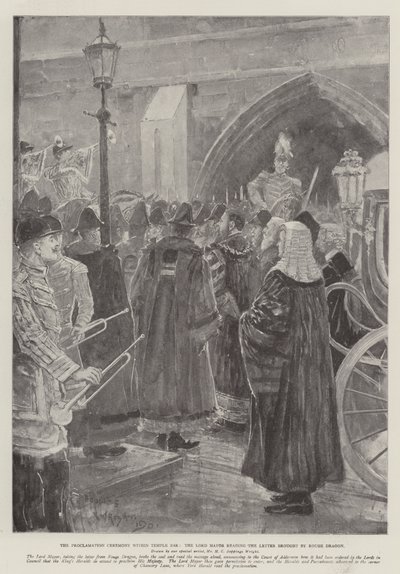 Temple Bar'daki Duyuru Töreni, Lord Mayor, Rouge Dragon tarafından getirilen Mektubu okurken by Henry Charles Seppings Wright