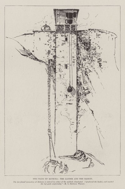 İki Yol yukarı Meteora, Merdiven ve Sepet by Henry Charles Seppings Wright