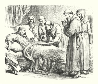 Wycliffe ölüm döşeğinde (gravür) by Henry Courtney (after) Selous
