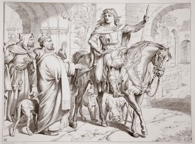 Hereward, Rahip amcasına yasa dışı olmak üzere olduğunu bildirir, Charles Kingsley tarafından yazılan Büyük Hereward