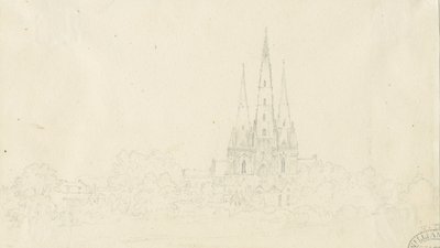 Lichfield Katedrali - Doğu Görünümü: karakalem, nd [?19th Century] by Henry Curzon Allport