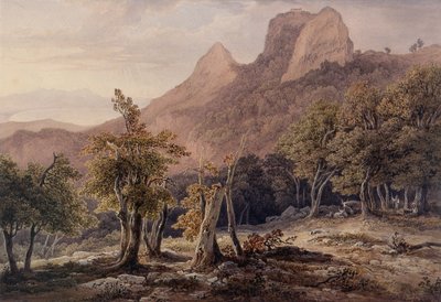 Rakamlar ve arka planda bir göl ile Kayalık Manzara by Henry Curzon Allport