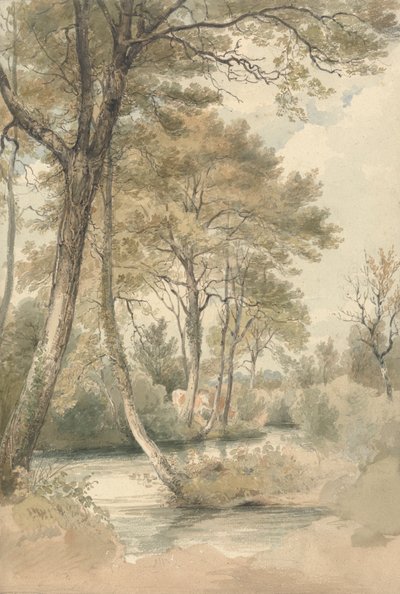 Bromley Hill, Kent yakınlarındaki Ağaçlar ve Sığırlarla Akış by Henry Edridge