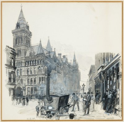 Corporation Yol Yapımı, Princess Caddesi ve Belediye Binası by Henry Edward Tidmarsh
