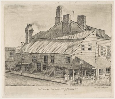 Eski New York Sahnelerinden Eski Ev, Peck Slip Köşesi ve Su Sokağı, 1870. by Henry Farrer