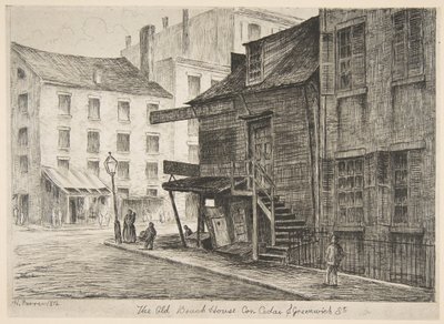 Eski New York Manzaralarından Eski Sahil Evi, Sedir Köşesi ve Greenwich Sokakları, 1874. by Henry Farrer