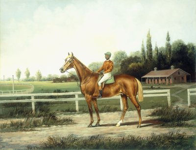 Ahır Ötesi ile Antrenman Pistinde Jokey ile Kestane Yarış Atı, by Henry H. Cross