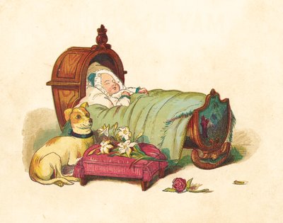 Prenses Victoria beşiğinde uyuyor (renkli lito) by Henry Hetherington Emmerson