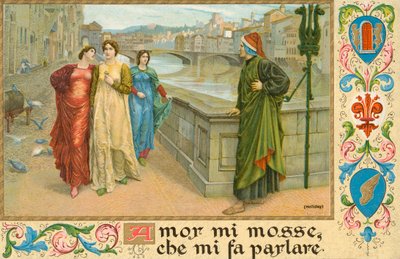 İtalyan şair Dante Alighieri ve Beatrice Portinari (chromolitho) by Henry Holiday