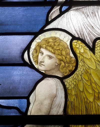 Wolsingham, St Mary & St Stephen, James Powell & Sons, Henry Holiday, Jacobs Ladder, Angel detayı, 1881 by Henry Holiday