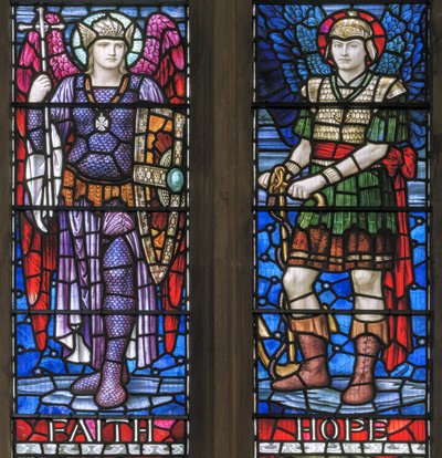 Yeovil, St John The Baptist, Lowndes & Drury, Henry Holiday, Faith & Hope, 1917-18 by Henry Holiday