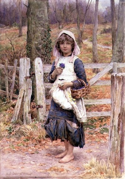 bir çiçek tutan kız by Henry James Johnstone