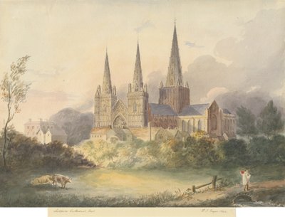 Lichfield Katedrali - Batı Görünümü: sulu boya, 1844 by Henry James Noyes