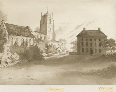 Pattingham Kilisesi ve Papaz Evi: sepya yıkama çizimi, 1844 by Henry James Noyes