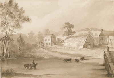 Trysull Mill: sepya yıkama çizimi by Henry James Noyes