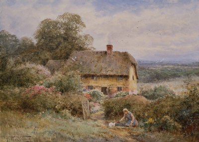 Pitoresk Bir Kulübe, Warwickshire (kalem ve sulu boya) by Henry John Sylvester Stannard