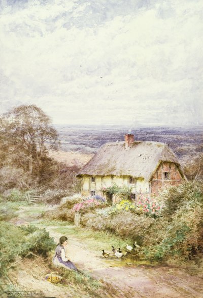 Thatched Kulübe (suluboya) by Henry John Sylvester Stannard