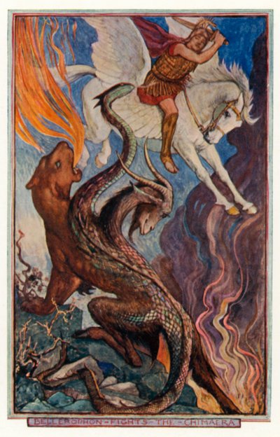 Bellerophon, Chimaera ile savaşır (renkli taş) by Henry Justice Ford