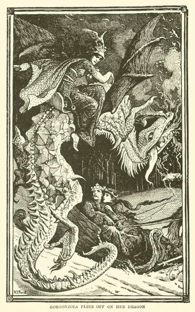 Gorgonzola Ejderhası üzerinde uçuyor (gravür) by Henry Justice Ford