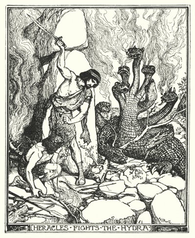 Herakles Hydra ile savaşır (lito) by Henry Justice Ford