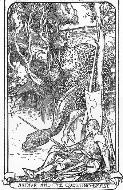Kral Arthur ve Arayan Canavar İllüstrasyonu, HJ Ford (1860-1940), “The book of Romance”dan, 1902 Özel koleksiyon by Henry Justice Ford