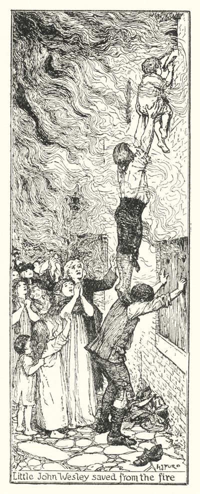 Küçük John Wesley ateşten kurtardı (taş) by Henry Justice Ford