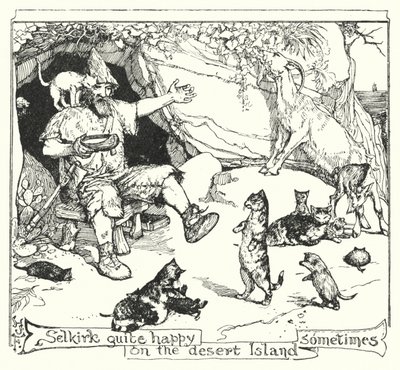 Selkirk bazen ıssız adada oldukça mutlu (litho) by Henry Justice Ford