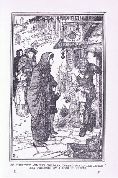 Aziz Elizabeth ve çocukları, kaleden çıktılar ve fakir hancı tarafından karşılandı, 1912 by Henry Justice Ford