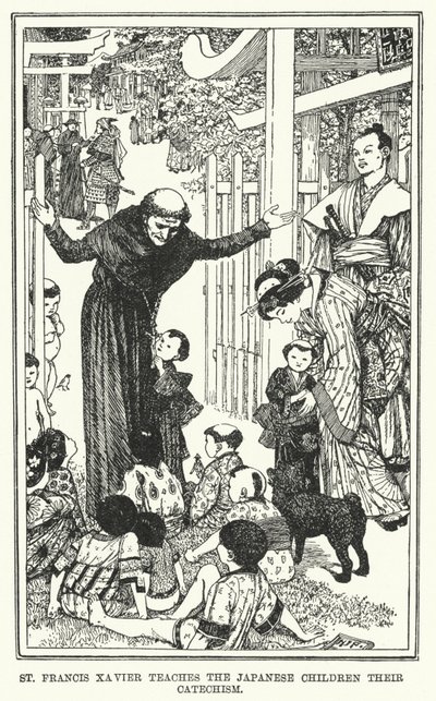 St Francis Xavier Japon çocuklara ilmihallerini (litho) öğretiyor by Henry Justice Ford