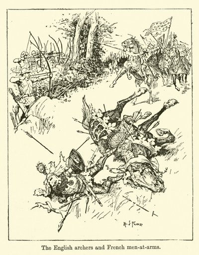 İngiliz okçular ve Fransız askerler by Henry Justice Ford