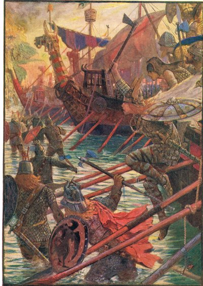 Danimarkalıların İnişi, Rudyard Kipling'in "İngiltere Tarihi"nden bir çizim, 1911 by Henry Justice Ford