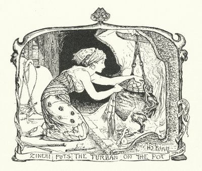 Zinebi Türbanı Tencereye Koyar (gravür) by Henry Justice Ford