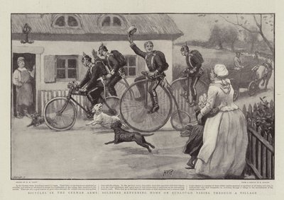 Alman Ordusunda Bisikletler, Askerler Bir Köyden Geçerken İzinli Olarak Eve Dönüyor by Henry Marriott Paget