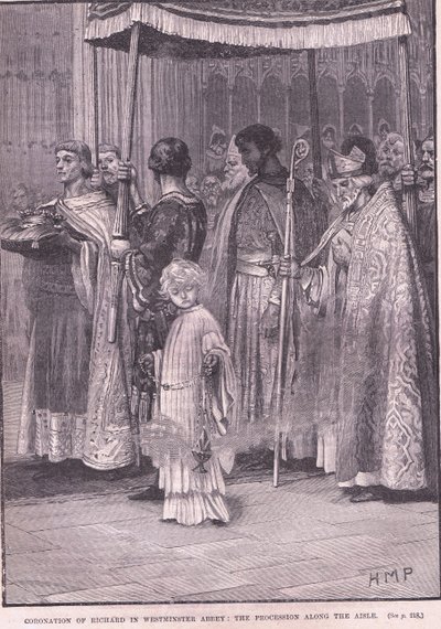Westminster Abbey'de Ricahrd I'in taç giyme töreni: MS 1189 koridoru boyunca alayı by Henry Marriott Paget