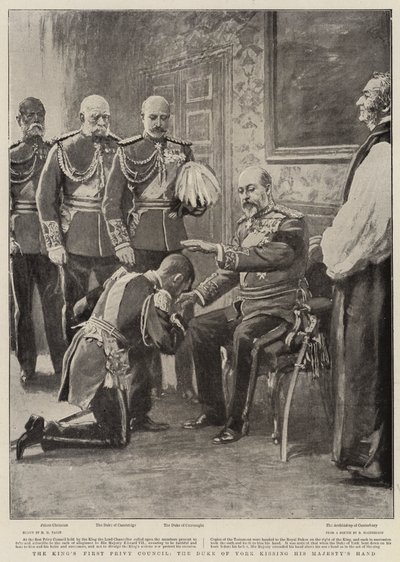 Kralın Birinci Danışma Meclisi, York Dükü Majestelerinin elini öpüyor by Henry Marriott Paget