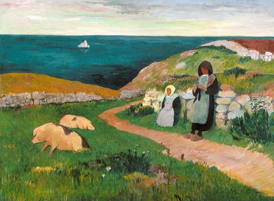 Genç Breton Kızlar Tarlada (tuval üzerine yağlı boya) by Henry Moret